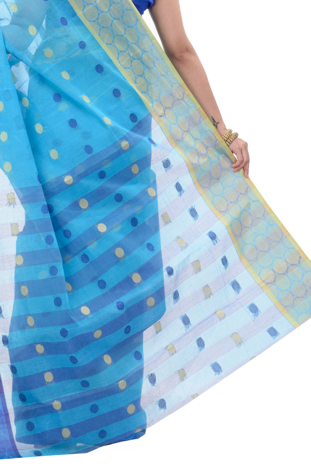 Blue Pure Cotton Ganga Jamuna Tant Saree (1861)